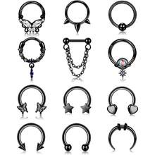 Milacolato 16G Septum Ring For Women Dangle Septum Jewelry Hinged Nose Rings Surgical Steel Star Heart Horseshoe Daith Tragus Helix Cartilage Hoop Earrings Septum Piercing Jewerly - 彩色 - 查看 13