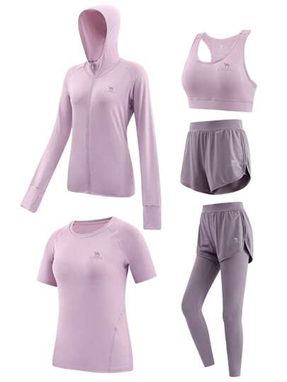 CAMEL CROWN Yoga Suits For Women Sun Protection Fashion Fitness Wear Breathable Leisure Training Sports Five-Piece Suit