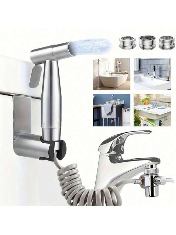 1 Set Sink Hose Handheld Bidet Sprayer, 304 Stainless Steel Sprayer, With 79-Inch Expandable Coiled Hose And 3-Way Diverter Valve Sprayer Holder And Universal Faucet Diverter, For Female Washing, Baby Diaper Cleaning