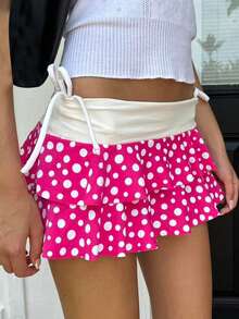 Layered Ruffle Mini Skirt For Women Summer Dots/Stripe/Heart Print/Solid Color High Waist Short Skirts - Purple - View 2