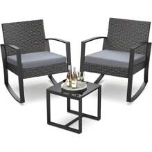 3 Pieces Patio Furniture Set Rocking Bistro Set Outdoor Rattan Conversation With Coffee Table For Garden Balcony Backyard Poolside