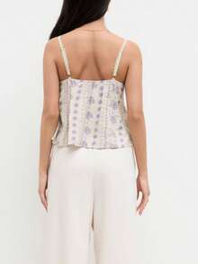 Women's Going Out Crop Tops Print Trim Spaghetti Strap Summer Camisole - 藍色 - 查看 4