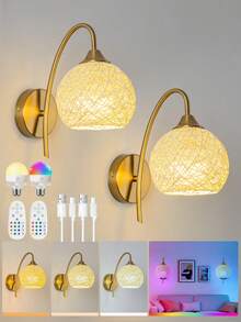 Battery Powered Wall Lamp Set, Gold Wireless Charging Wall Light With 2000mAh Dimmable Detachable Bulb And Remote Control, 15 Colors Wall Lamp For Bedroom, Living Room, Corridor Decor - 15RGB - View 9