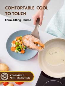 7pcs Cookware Set, Beige, Non-Stick Pots And Pans With Wooden Grain Handles, Cooking Set For Gas & Induction Cooktop, Including Frying Pan And Casserole, Oven Friendly, Stackable Set - Beige - View 9