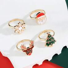 1pc Funny Cartoon Christmas Reindeer & Snowflake Santa Adjustable Ring, Suitable For Gift, Holiday Celebration, Daily Wear, Great For Friends - Multicolor - View 5