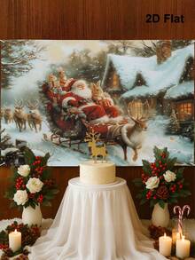 1 pièce Tissu de fond de décoration de Noël, bannière avec motif de traîneau du Père Noël en 2D, décoration de fond de fête de Noël, accessoires de photographie de Noël, décorations de porte de garage de Noël, décorations de patio, décorations murales de salon de Noël, tissus suspendus, décorations de pièce, décoration d'intérieur, décoration du Nouvel An 2026, décorations de Noël suspendues, cadeaux de Noël, cadeaux de Noël - le père Noël - Voir 2