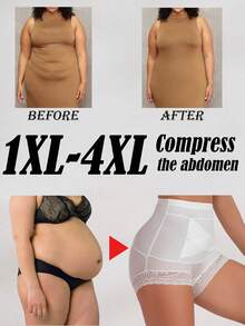 1pc Seamless High Waist Shaping Panties Plus Size Summer Women's Lace Tummy Control Panty Slimming Waist Trainer Sheath Flat Belly Underwear Butt Lifting Shapewear - White - View 1