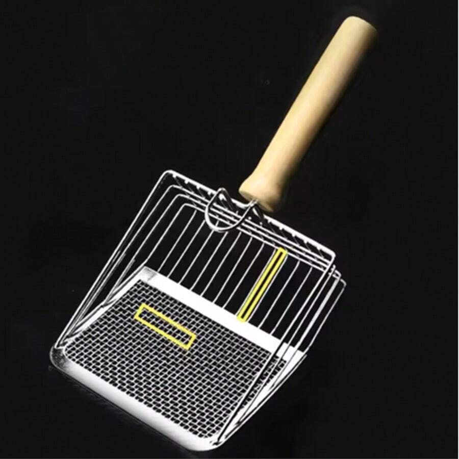 Cat Litter Shovel Stainless Steel Wooden Handle Easy To Rust Washable Kitten Litter Scoop Cats Toilet Cleaning Shovel Tool