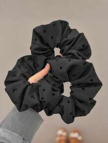3pcs Black Heart Polka Dot Bow Elegant Vintage Polyester Scrunchies, Shiny Satin Finish, Suitable For All Seasons, Hair Ties, Scrunchy Hair Ties, Washing Face, Hair Accessories ,Head Piece - Black - View 11