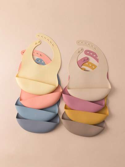 PopLittleOne 1pc Baby Silicone Bibs Solid Color Baby Tableware Adjustable Baby Bibs Feeding Trianing Baby Items Waterproof Baby Bib