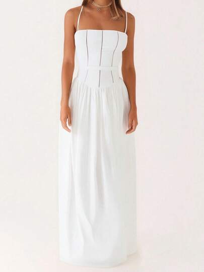 Women's Summer Long Cami Dress Sleeveless Flower Print Slim Fit Spaghetti Strap Dress