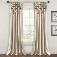 LUSH DECOR Boho Pom Pom Tassel Linen Window Curtain Panel Navy Single 52X84 Halloween-Fall Decor-Room Decor - 綠松石色/橙色 - 查看 3