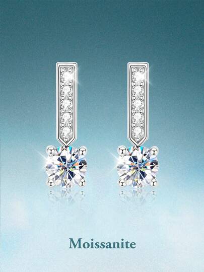 rainonme 1CT*2 Moissanite Earrings For Women Blingbling Elegant Party S925 Earrings All Seasons Fashionable Classic Wedding Jewelry, High-Quality Women's Jewelry, Ideal Choice For Daily Wear And Vacation, Engagement Wedding Anniversary Birthday Christmas Gifts Special Occasions Day Gift, Sparkling Gorgeous Jewelry, Graduation Seasons Gifts, 2025 Summer Beach Vacation Style Jewelry