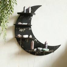 Crescent Moon Wooden Staircase Crystal Candle Holder Wall Decor, Minimalist Home Decor Craft - Black - View 1