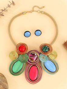 1 Set handgefertigter künstlicher Kristall Harz Ketten Halsketten Set, Luxus Bankett Party Boho Europäisch Amerikanisch Resort Abend Schmuck, Modische Damenkette - Verschiedenfarbig - Übersicht 18