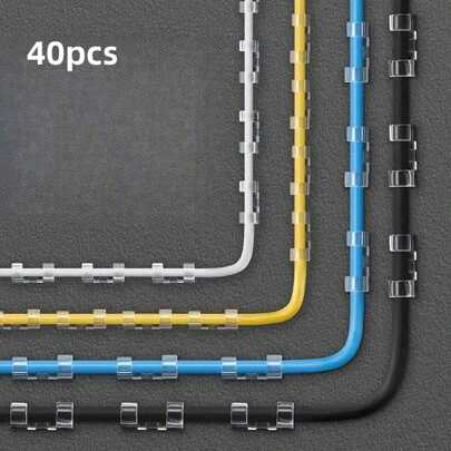 40pcs/Set Self-Adhesive Cable Clips, Transparent Cable Organizer Clips, No Trace Nail-Free Wire Holder, Suitable For TV, PC, Wired Desk, Home Office, Car, Desktop Data Cable Management (Slightly Dirty, Burr Does Not Affect Normal Use),For School Supplies,Back To School
