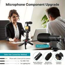 适用于 和 Android 的便携式三脚架视频博客套件、手机支架、LED 灯、迷你枪式麦克风、电池供电设计（不含电池）、用于视频通话和视频博客的户外直播套件、用于视频/旅行录制的视频制作套件、Vlog、适用于智能手机、相机、自拍灯、方形补光灯、手机支架