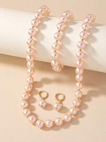 項鍊+手鍊+耳環-粉紅色