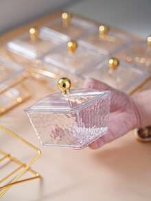 1 Set Transparent/Gray/Brown Square Plate Set, Snack Nut Candy Storage Dish, Luxury Holiday Festive Food Serving Plate Set - Amber - View 9