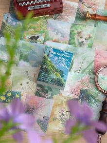 200pcs/Pack Landscape Series Material Paper DIY Scrapbooking Collage Decorative, Junk Journal Craft Background Stationery Decorative Material Paper,For School Supplies,Back To School - Multicolor - View 8