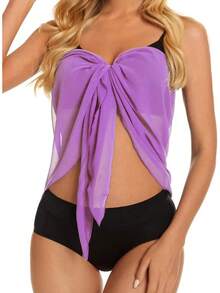 Swimsuit Coverups Women Sarong Beach Bikini Wrap Sheer Short Skirt Chiffon Scarf Swimwear - 淡紫色 - 查看 2