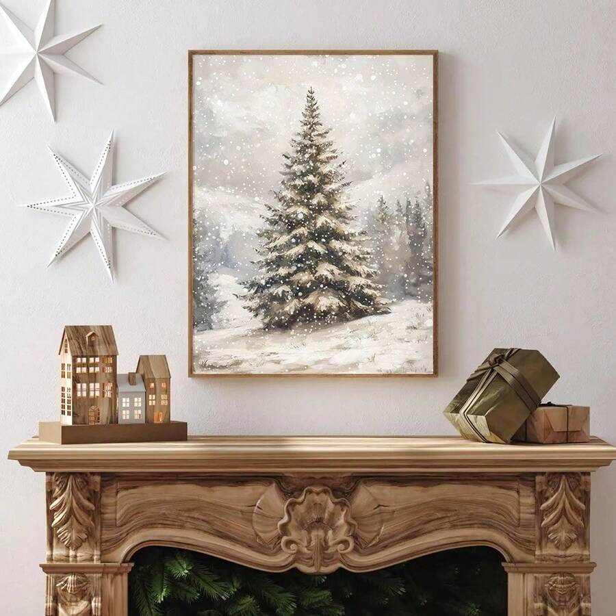 1pc Framed/Unframed Vintage Christmas Tree Poster Festival Cozy Wall Art Canvas Print Minimalist Retro Winter Xmas Holiday Farmhouse Decor Rustic Painting For Apartment, Living Room, Bedroom, Modern Home Decoration Christmas Decoration XMAS Decor Christmas Tree Gift Decor Thanksgiving Wedding Home Decor Fall Decor Autumn Decor Birthday Decorations For Gifts Party Supplies Indoor Holiday Festival Decor Halloween Decor Wall Decor Halloween Ornaments - Multicolor - View 1