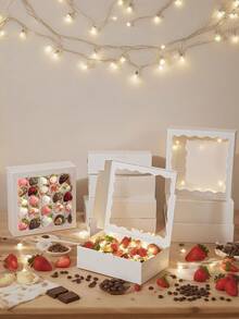 6pcs/1pc 8" X 8" Bread Box With Window, Pie Box, Cookie Box, Chocolate & Strawberry Box, Cake Box / Suitable For Wedding, Birthday, Christmas, Holiday