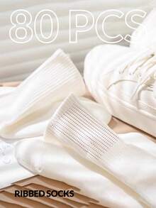 10 pares/5 pares/1 par Calcetines grises puros para hombre y mujer, calcetines de tubo medio de talla única 35-43, set de calcetines para pareja, calcetines de otoño - Blanco - Ver 4