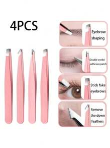 4-delige roestvrijstalen precisie-wenkbrauwverzorgingsset, geschikt voor het in vorm brengen van wenkbrauwen, het aanbrengen van tape voor dubbele oogleden, het aanbrengen van nepwimpers, het verwijderen van haar (het verwijderen van ingegroeide haartjes, mee-eters, enz.), multifunctioneel hulpmiddel voor dagelijkse make-up, draagbaar ontwerp voor mannen en vrouwen