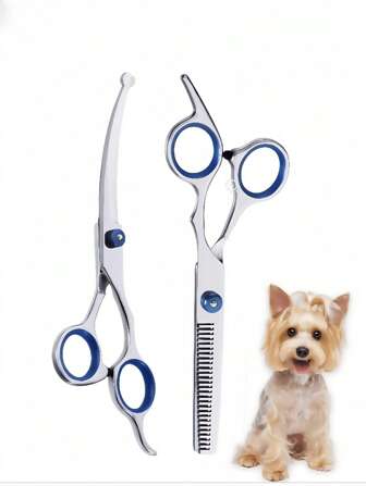 2 Pieces Of Pet Scissors, Pet Scissors Beauty Tool Set, Professional Hair Trimming And Shearing Dog Hair, Curved Scissors For Dogs And Special Supplies For Teddy Shearing, Suitable For Various Scenes, Round-Bladed Pet Scissors, Flat Scissors, Tooth Scissors, Upward Scissors, Downward Scissors,
