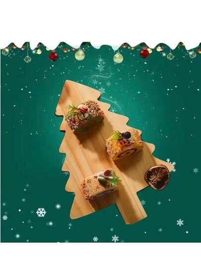 1件装木制圣诞树造型小吃拼盘，面包甜点托盘，卡通驯鹿砧板，圣诞礼物，圣诞树造型餐盘，圣诞装饰，家居圣诞礼物，圣诞装饰品