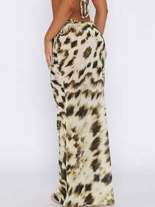 Women's Summer Printed Maxi Skirt With Side Tie Detail Sheer Beach Skirt Fashion Wrap Skirt - màu nâu - Xem 2