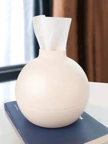 多功能创意纸巾架盒，适用于客厅、浴室、卧室、餐厅，圆形纸巾架 - 白色 - 查看 2