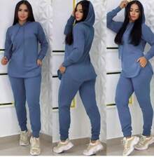 Women's Lanzinha Set, Blouse And Pants, Simple Casual, Knitted Fabric, Pocket, , Home, Night, Street - Jeans - 查看 2
