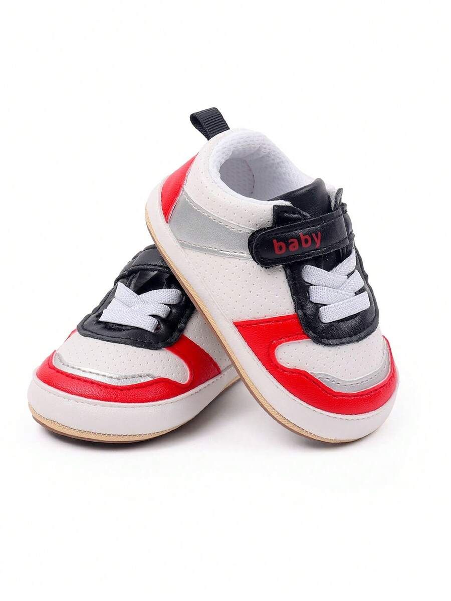 Baby Sneakers Contrast Color Sequins Shoelace Soft Sole Non-Slip Infant First Walking Shoes For Spring  Fall - Red - View 1