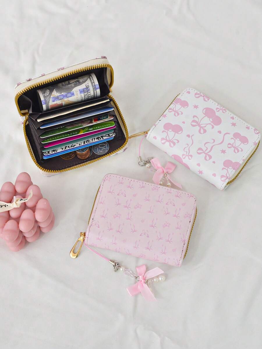 Carteira Pequena com Capacidade Reduzida para Estudantes, Impressão Fofa de Flor, Borboleta e Cereja, Diversos Slots para Cartões, Carteira Ultrafina Dia dos Namorados, Porta-Cartões de Visita, Porta-Cartões de Crédito, Carteira Feminina, Mini Carteira, Bolsa, Porta-Cartões