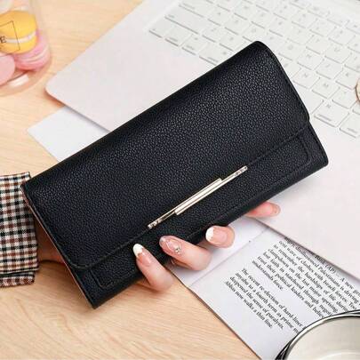 New Wallet For Women, Long Tri-Fold Wallet With Litchi Texture, Metal Buckle, Multiple Card Slots, Large Capacity, Multi-Function Card Holder, Can Hold Phone, Suitable For Business, Daily Use, Student Back To School Gift