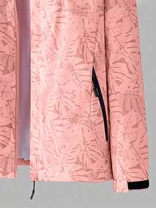 Chaqueta cortavientos con capucha y estampado de jungla para deportes al aire libre de mujer - Rosa - Ver 5