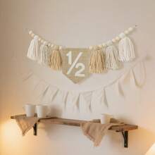 1 Peça Guirlanda de Borlas Florais Estilo Boêmio Feita à Mão, Adequada para Decoração de Festa de Aniversário de Bebê de 6 Meses, Decoração de Casa, Decoração de Cadeira Alta