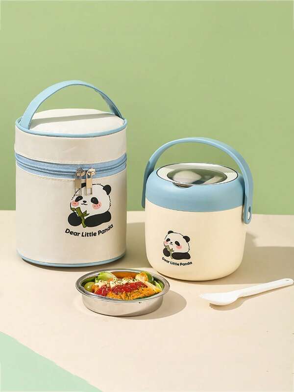 1 pieza Caja térmica para el almuerzo de trabajador/estudiante de acero inoxidable 304 de 1000ml, recipiente aislado portátil con lindo diseño de panda, gran capacidad