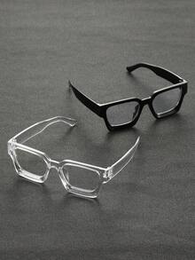 2pcs Plastic Black & Transparent Gray Geometric Full Frame Men's Clear Glasses, Suitable For Daily Life, Office, Music Festival, Dating And All Face Shapes - 2pcs Black, Gray and White Combination - View 4