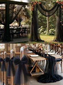 26ft Wedding Sheer Drapes, Chiffon Fabric Drapery Roof Ceiling Decor, For Wedding, Home, Room Decor, Bride Shower Birthday Party, Graduation, Hotel Decorations, Wedding Decorations - Black - View 2