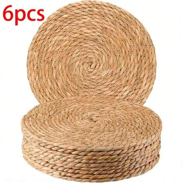 6 pièces Sets de napperons tressés, napperons ronds en rotin de jacinthes d'eau de 12 pouces, sets de napperons en osier de style rustique tissés à la main, conviennent pour la table à manger, la décoration de la maison, les mariages