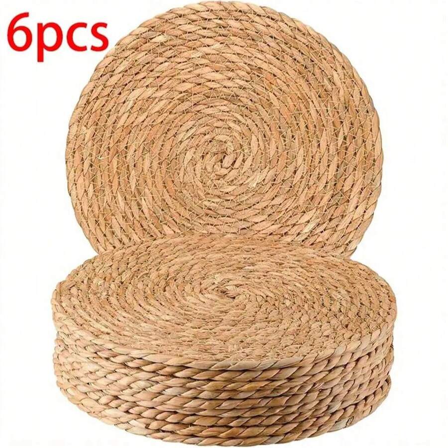 6 jogos americanos trançados, jogos americanos redondos de rattan com jacinto-d'água de 30 cm, jogos americanos de vime estilo country trançados à mão, adequados para mesa de jantar, decoração de casa, casamento