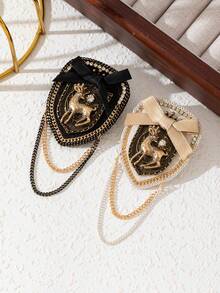 1 件优雅合金鹿形设计胸针，手工面料搭配闪亮金属链，流苏装饰，女士胸针，适合日常佩戴，约会礼物，返校礼物 - 經典 - 查看 7