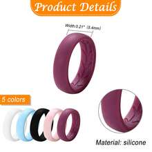 5pcs Womens Multi-Color Silicone Ring Set Stackable Wedding Band Gym Sport Band Size 6-11 - Nhiều màu - Xem 2