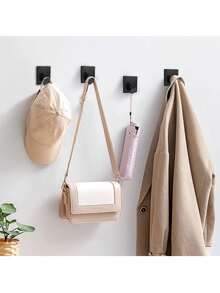 2pcs Adhesive Towel Hooks/Bathroom Wall Hooks - Black/Silver Heavy Duty Self-Adhesive Hooks, Can Be Stuck On Bedroom, Kitchen Doors To Hang Bathrobes, Coats, Clothes, Towel/Coat Hooks, Wall Hooks, Stick On Bathroom Or Kitchen, Stainless Steel Material, 4pcs Set, Home Decor, Valentine's Day Gift, 2026 Essential - Multicolor - View 7