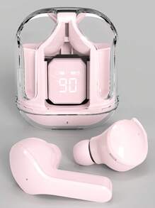A Pair Of Transparent TWS Wireless Earphones, Stereo Wireless Earphones With LED Battery Display Screen, Type-C Charging Case, Compatible With All Smartphones, Suitable For Gaming, Music, Outdoor Sports/Business, Adult Use, Condenser Microphone, Rechargeable Battery, Polymer Lithium-Ion