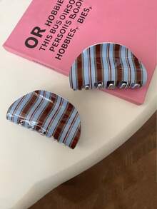 1 pieza Pinza para el cabello de estilo coreano con rayas azules y café de acrílico, accesorio para el cabello de niña retro para recogido, pinza versátil y de alta gama para coleta, accesorio para el cabello de mujer, accesorio de otoño/invierno y vacaciones - Multicolor - Ver 4