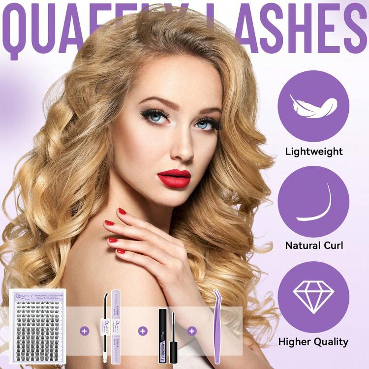 Lash Cluster Kit 8-18mm Wispy Lash Clusters 126Pcs Eyelash Clusters, DIY Lash Extension Kit With Lash Bond & Seal, Lash Glue Remover, Lash Tweezers(WM-16 Lash Kit) - 黑色 - 查看 2